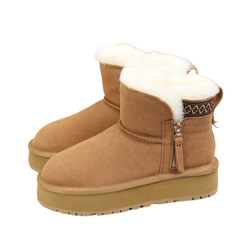 2024 new winter zipper snow boots. Women's thick soled short tube with thick fleece and warm cotton shoes