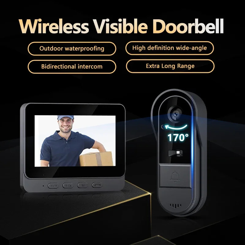 Tuya wireless intercom doorbell night vision high-definition 4.3-inch IPS screen waterproof doorbell camera smart home security video by Bell 240925