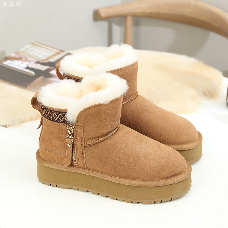 2024 new winter zipper snow boots. Women's thick soled short tube with thick fleece and warm cotton shoes