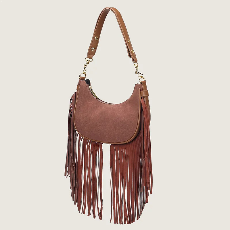 Womens tassel bag leather velvet handbag tassel velvet armrest shoulder bag large capacity handbag garbage bag 240929