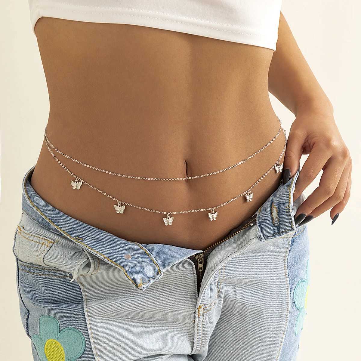 2 pieces/set Bohemian classic butterfly waist belly chain womens summer beach sexy carnival body chain vacation aesthetic jewelry gift W240930
