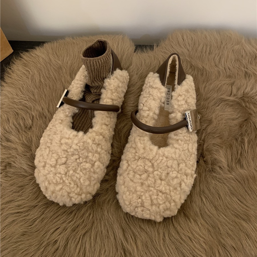 Autumn and Winter Flat bottomed plush shoes 2024 New French Mary Jane Single Shoes