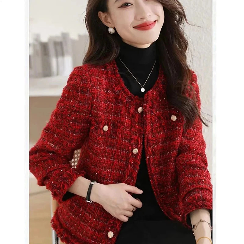 Womens Winter Jacket Red Warm Womens Y2K Coarse Floral Coat Retro Button Top O-neck Long Sleeve Set Womens Coat 240930
