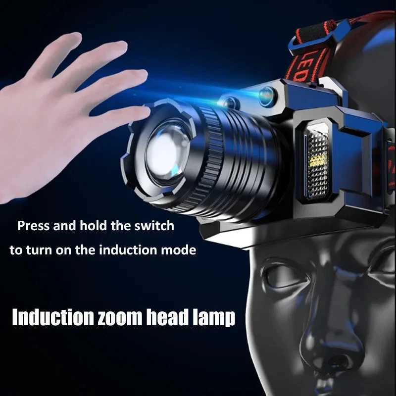 Ultra bright T51 LED sensor headlight USB C charging headlight LED headlight built-in battery camping fishing light Y241004