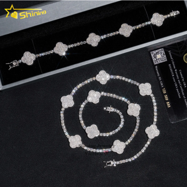 Pendant Necklaces Stylish New Arrival Fashion Femme Design Sier VVS Moissanite Dia Iced Out Four Leaf Clover Tennis Chain Bracelet