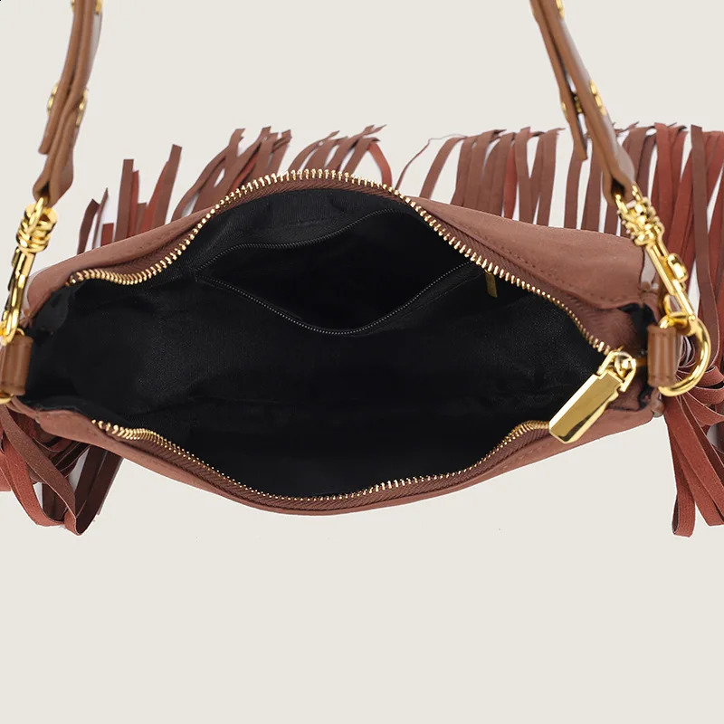 Womens tassel bag leather velvet handbag tassel velvet armrest shoulder bag large capacity handbag garbage bag 240929