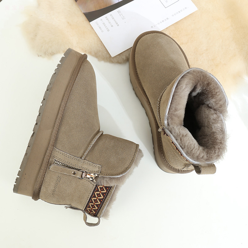 2024 new winter zipper snow boots. Women's thick soled short tube with thick fleece and warm cotton shoes
