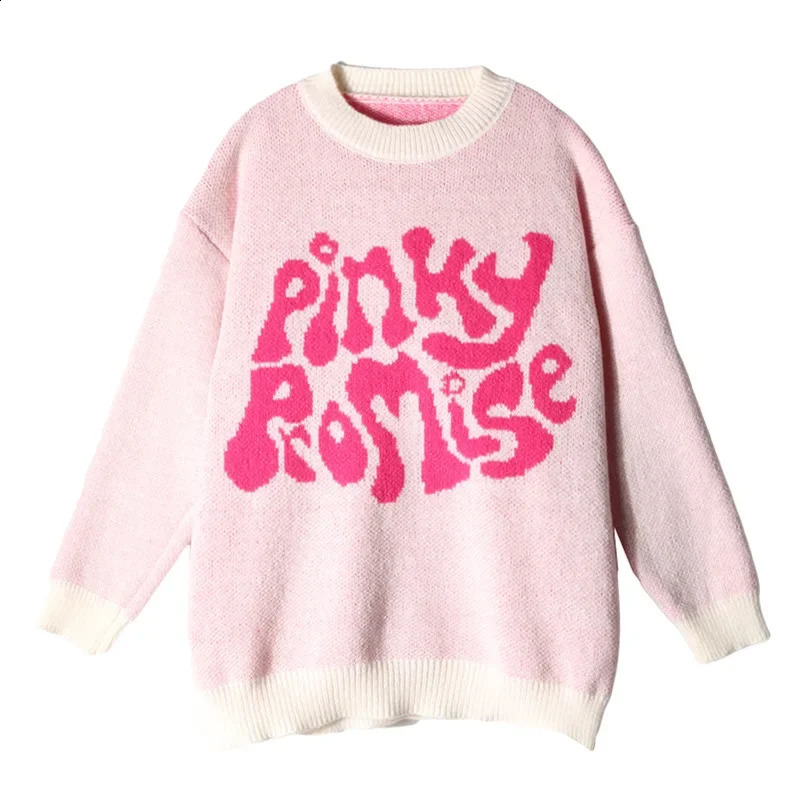 Crossborder Autumnwinter Loosefit Color Blocking Letter Jacquard Round Neck Long Sleeve Knit Pullover Top Sweater 240930