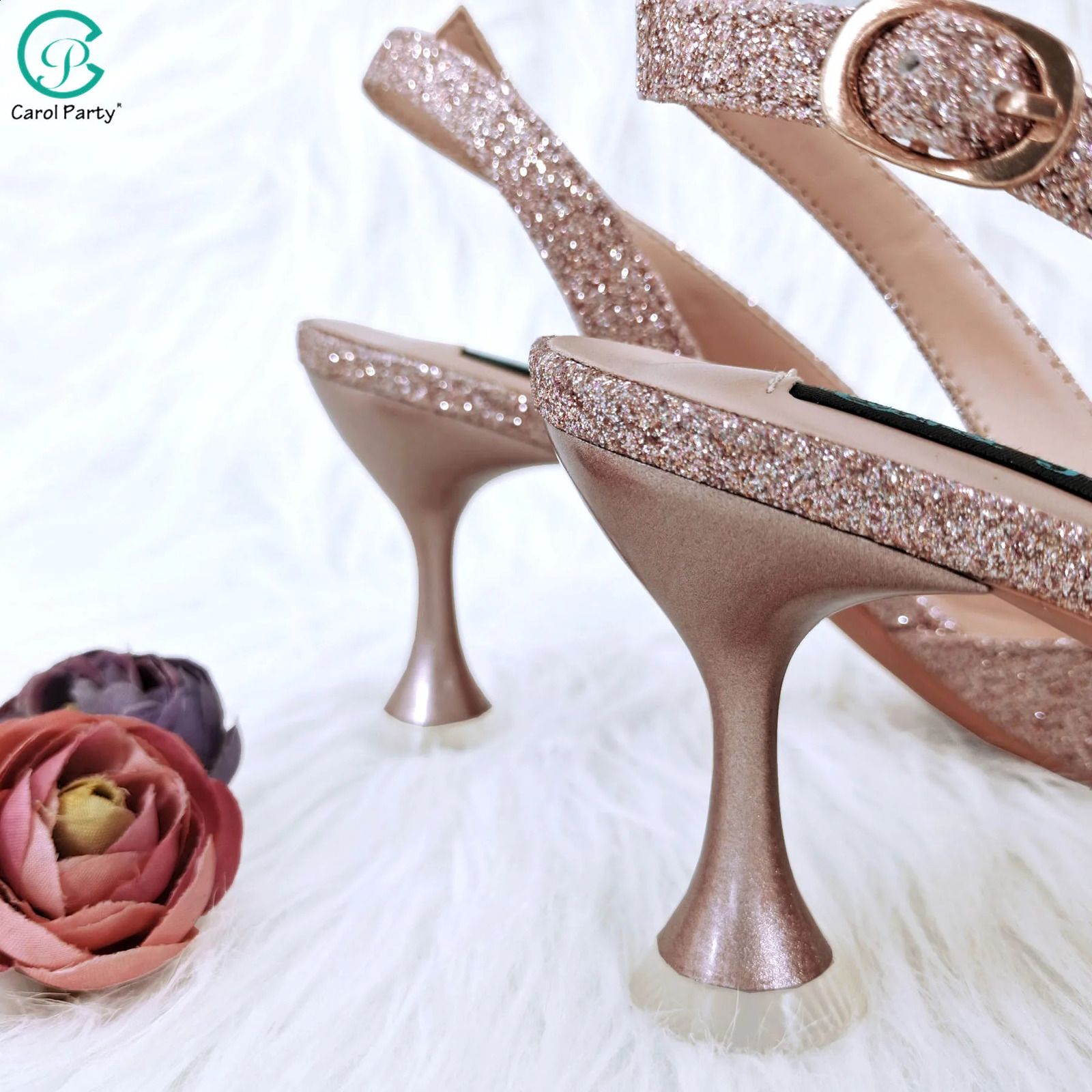 Sexy Rhie Emed Peach Heels and Handbag Set - Comfortable Party Shoes for Women