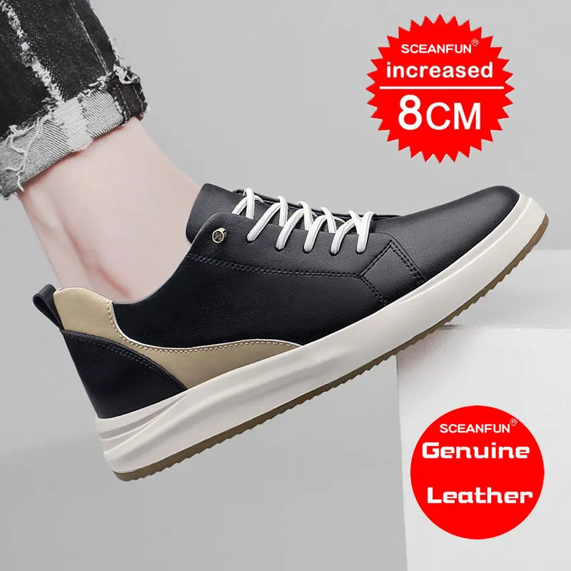 Sports shoes elevator high gain mens breathable white leather black 68 Plus size women 3644 241028