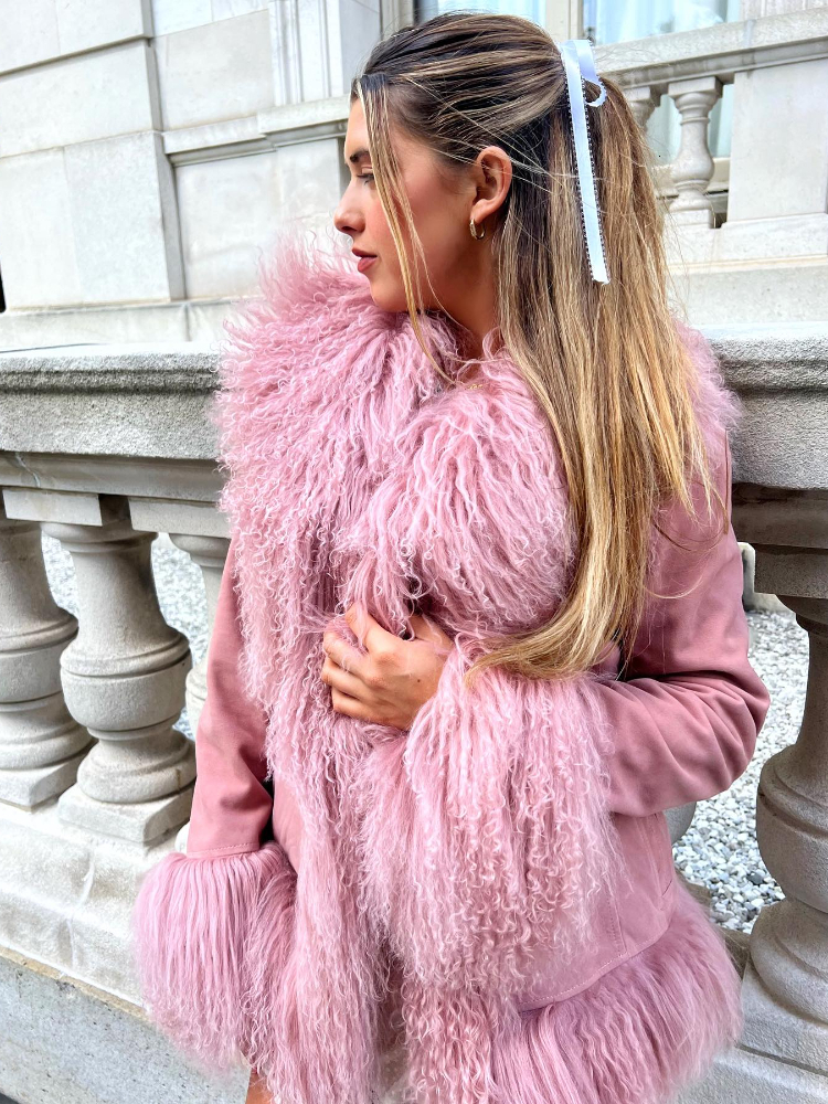 Rr2814 Mongolian Trim Women Fully Cotton Ed Suede Maxi Winter Jackets Warm Faux Fur Short Coats Hook Closure