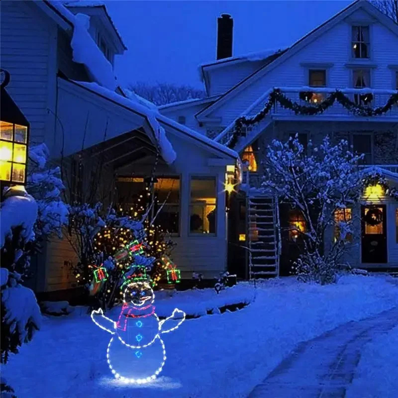 Interesting animated snowball battle activity light string frame decoration holiday party Christmas outdoor garden snow glowing logo 240927