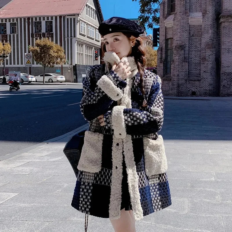 Wool patch work plain wool coat winter loose thick womens medium long beautiful short wool WF 240927