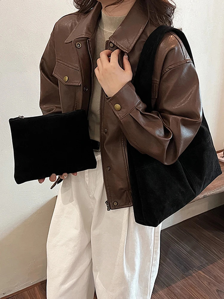 DHlanhai Autumn Winter Vintage Brown Women Bags 2024 Faux Suede Shoulder Bag Solid Color Large Capacity Lady Handbags 240924