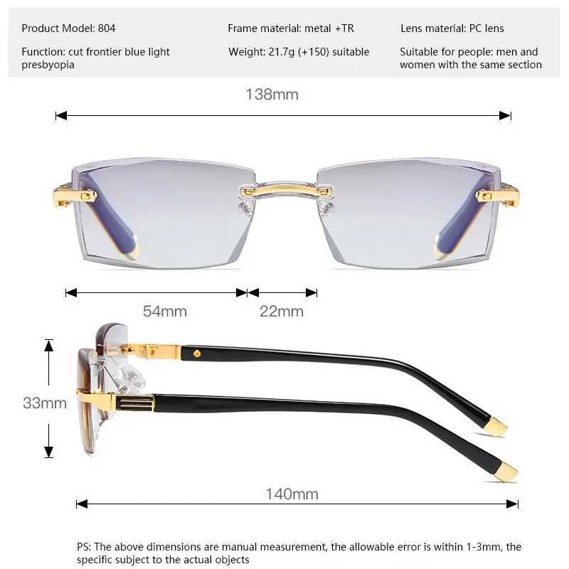 Diamond Anti Blue Light Blocking Rimless Reading Glasses Rimless Anti-Blue Frameless Presbyopic Glasses For Men WomenXJ240907