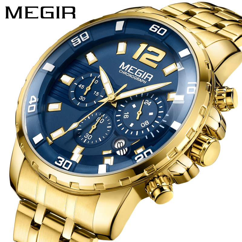 MEGIR 2068 Men's Business Sports Multi functional Watch, Leisure Luxury Waterproof Stainless Steel Timing Quartz Men's Watch 02