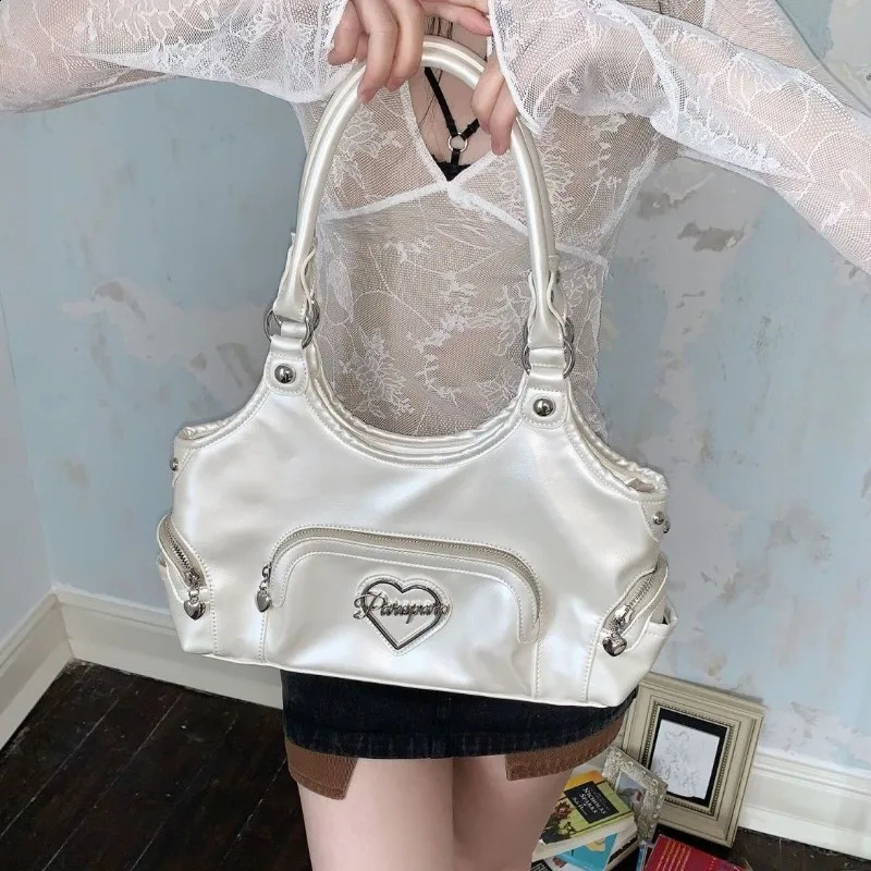 Gainny Y2k White Handbag Womens Motorcycle Shoulder Bag Womens Harajuku Fashion Korean Womens Handbag Aesthetics 240930