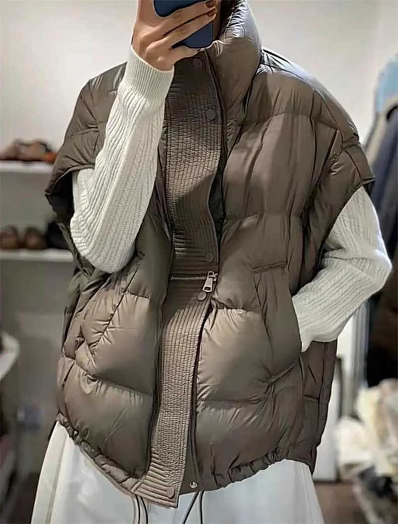 Winter womens apron jacket vest zipper thick warm jacket autumn winter casual cotton vest zipper puff jacket M241004