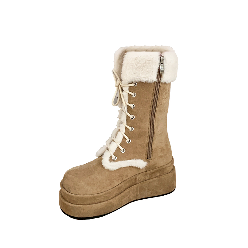 2024 women's thick soled midsole snow boots Winter new strap and plush cotton boots