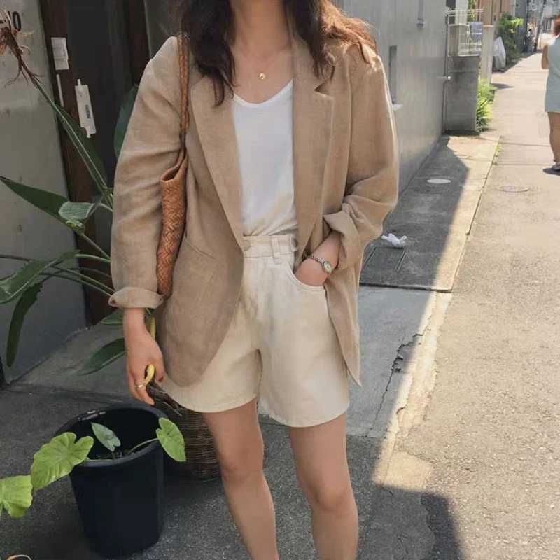 New Korean Linen Thin Blazers Without Lining Suit Jacket Summer Autumn Womens Loose Blazers for Women Clothing Coats OuterwearsX241004