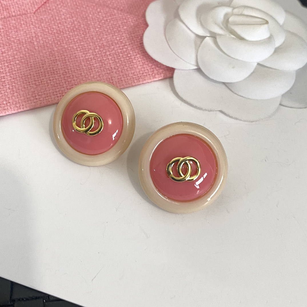 High-end Designer Letter Stud Earring Pink Round inlay Diamond Crystal Earrings Real Gold Plated Acrylic Stamps Earrings Wedding Party Luxury Jewelry Love Gifts