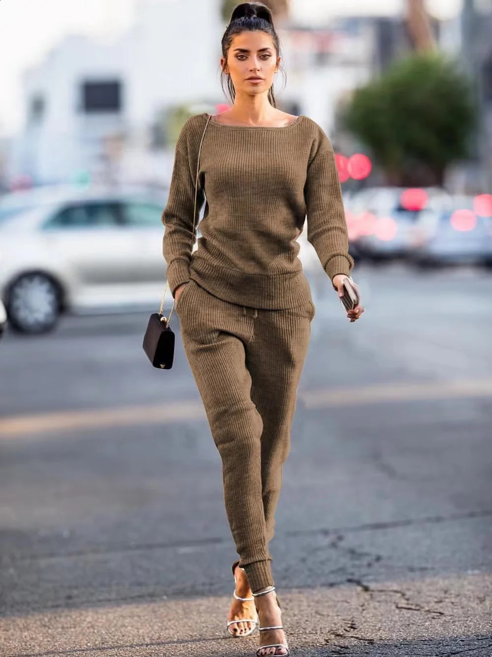2024 Autumn Sweater Pants 2 Piece Set Casual Activewear Women Ladies Winter Solid Color Two-Piece Outfits Matching Sets Elegant 240930
