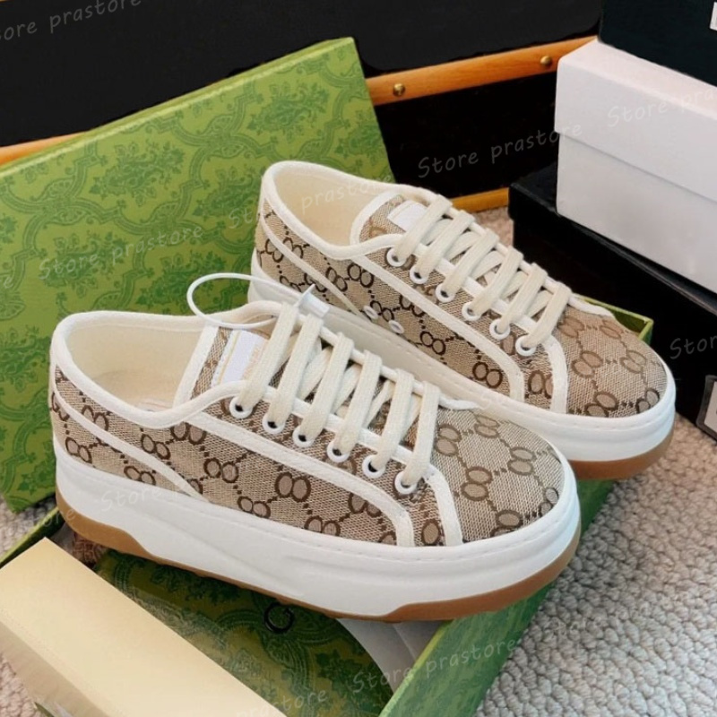 Tennis 1977 Beige Trainer Luxury Platform Shoes Green And Red Web Stripe Canvas shoes Thick Bottom Suede Trim Chaussures Designer Casual Shoes