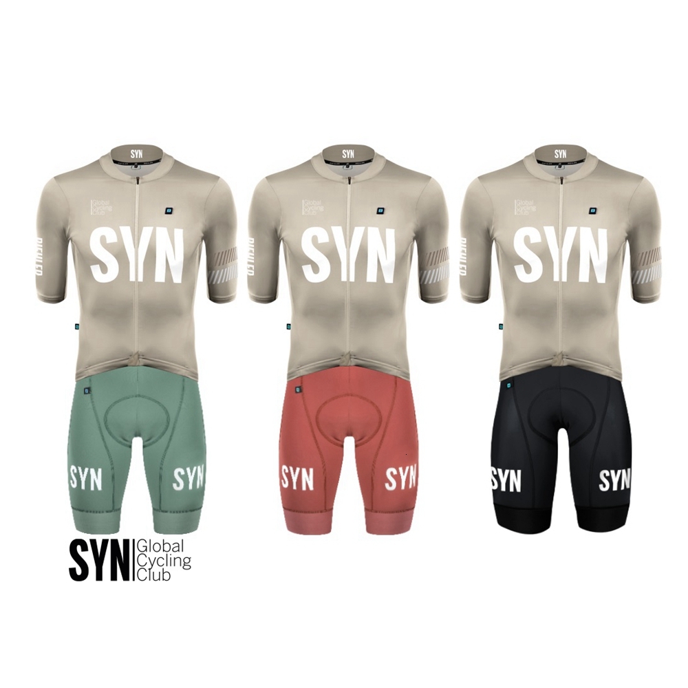 SYN Men's Sets Summer Breathable Short Sleeve Cycg Jersey And High-Quality Bib Shorts Grey Light White
