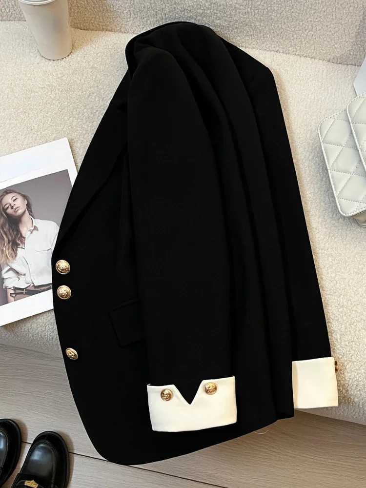 New Fashion 2024 Women Design Sense Niche Loose Milk White Blazer Jacket Spring Female Korean Commuting Splicing Suit Tops CoatX2410