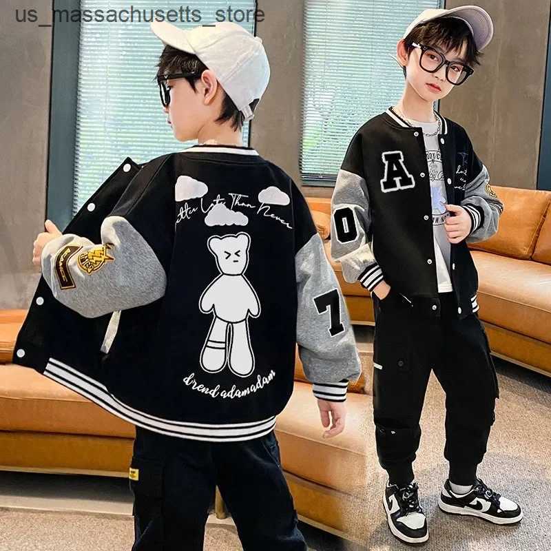 Jackets Kids Boys Bomber Jacket Children Spring Autumn Letter Print Outerwear Streetwear Varsity Baseball Uniform New Coats 3-12 Years L240910