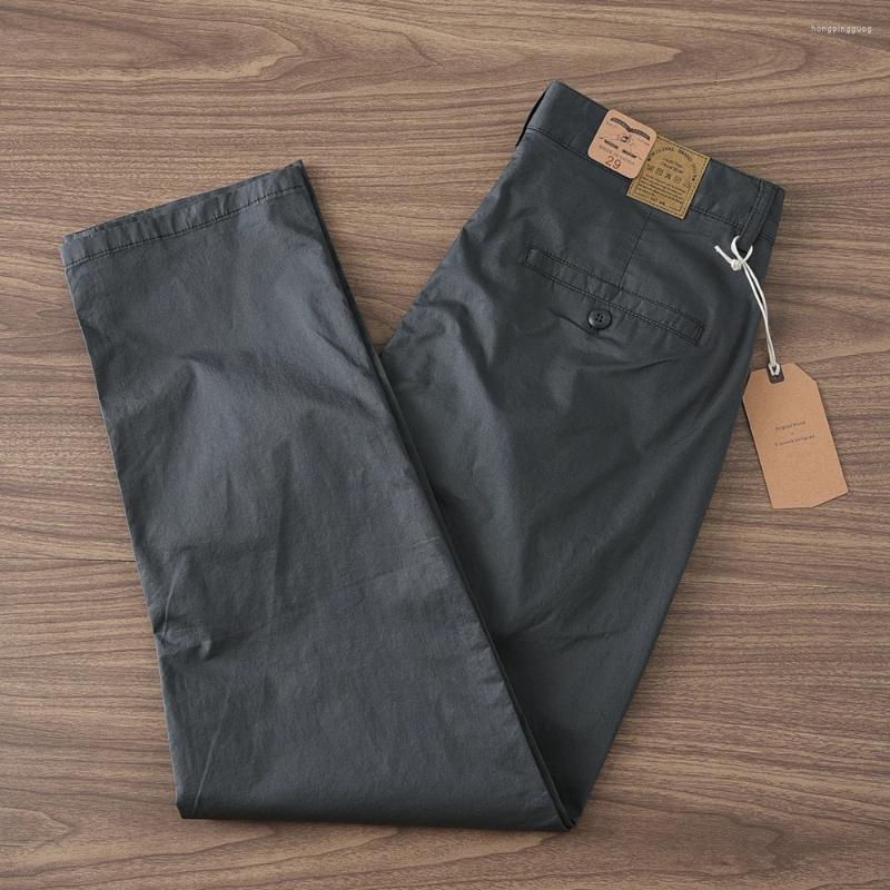 Men's Pants Summer American Retro Thin Micro Elasticity Casual Simple 97% Cotton Slim CHINO Business Straight Trousers
