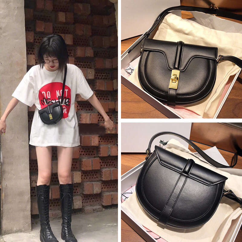 New Fashion Semicircle New Cow Leather Small Women Famous Brand Saddle Designer Lock Shoulder Crossbody Mini Bag Classic bags