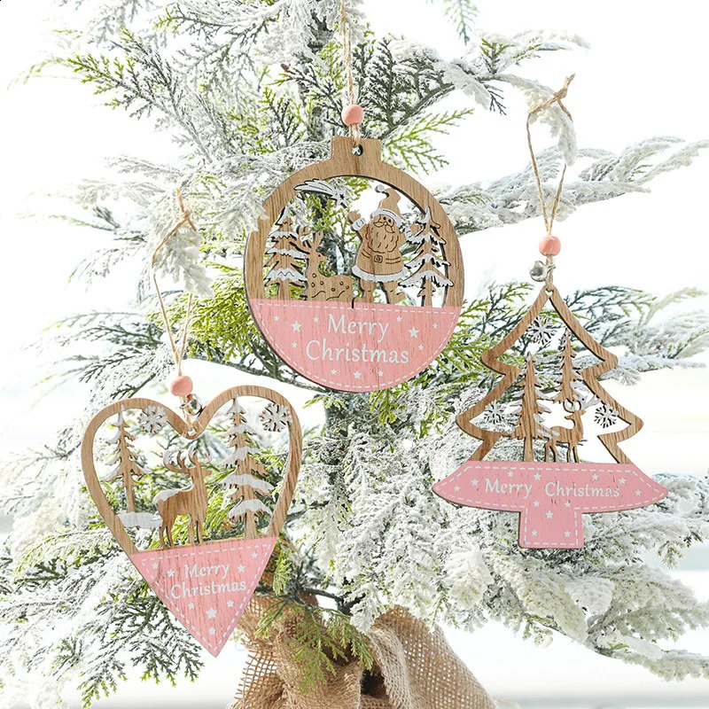 5PCS Tree Snowflakes Wood Decoration Pendant Christmas Gift Xmas Home Party Ornament 240929