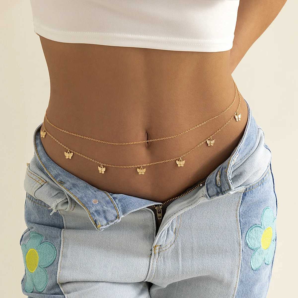 2 pieces/set Bohemian classic butterfly waist belly chain womens summer beach sexy carnival body chain vacation aesthetic jewelry gift W240930