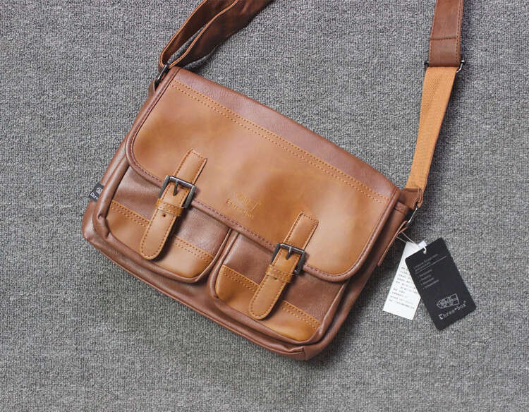 Retro Student Schoolbag Shoulder Business Casual Messenger Crossbody Bag Men's Leather Ipad Bags