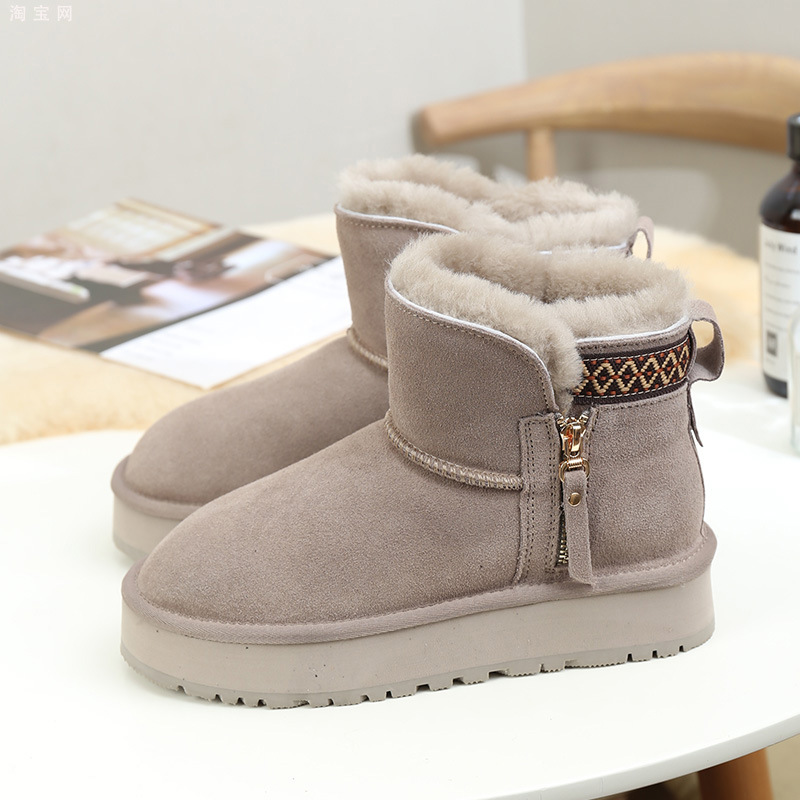 2024 new winter zipper snow boots. Women's thick soled short tube with thick fleece and warm cotton shoes