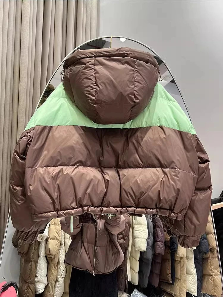 Winter plus size thick down jacket womens Y2k sweet casual bread set hoodie contrasting color white duck puff jacket 240924