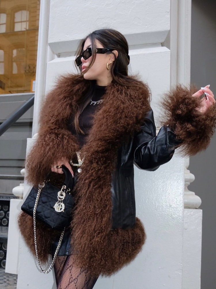 Rr2814 Mongolian Trim Women Fully Cotton Ed Suede Maxi Winter Jackets Warm Faux Fur Short Coats Hook Closure