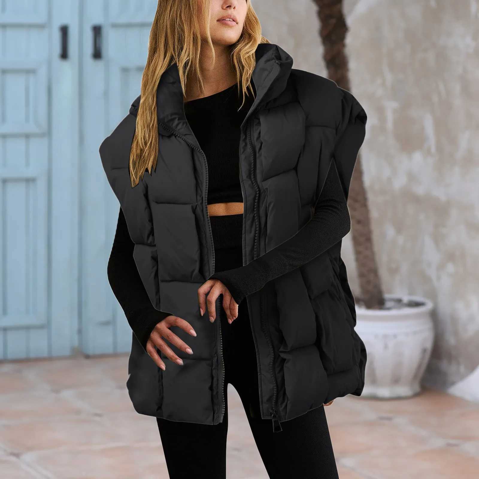 Winter jacket fashionable padded vest sleeveless womens vest warm jacket oversized jacket outerwear cushioning suit long womens loose vest M241004
