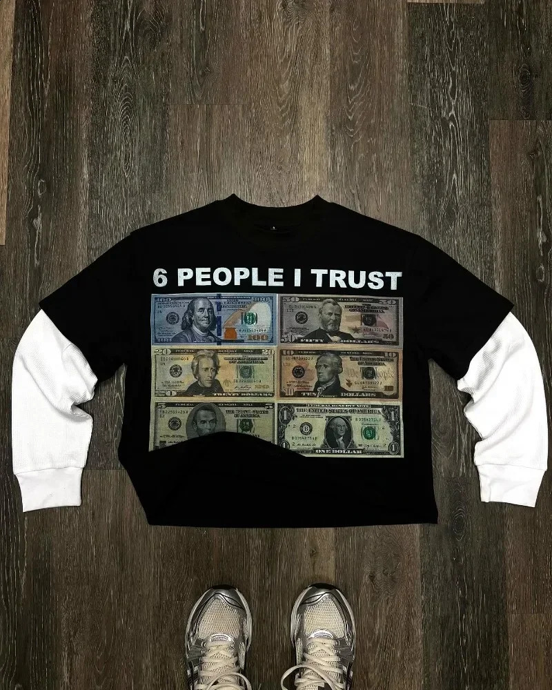 2024 American Trend Graphic Splicing Long Sleeve T-shirt Men Y2K Harajuku Hip Hop Goth Couple Casual Shirt Street Wear 240923