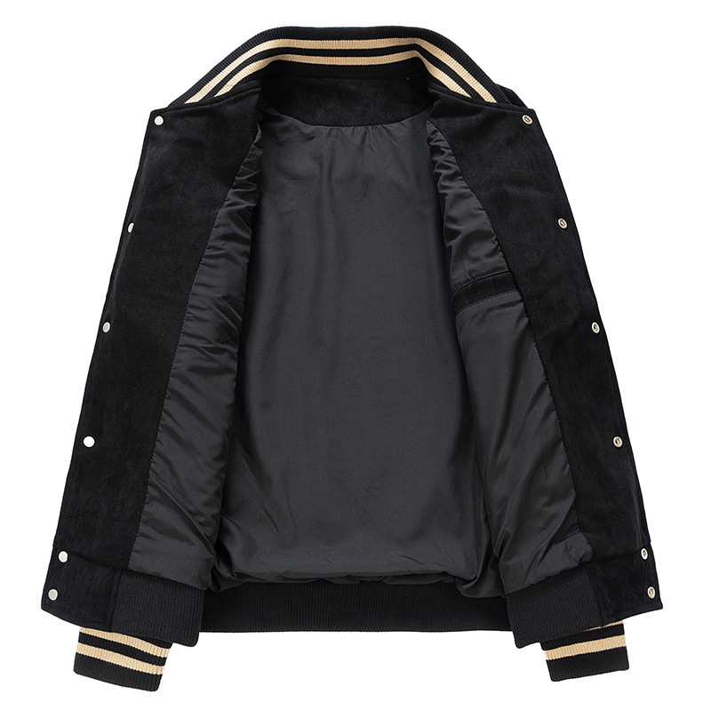 Men Letter Graphic Striped Trim Colorblock Drop Shoulder Varsity Jacket