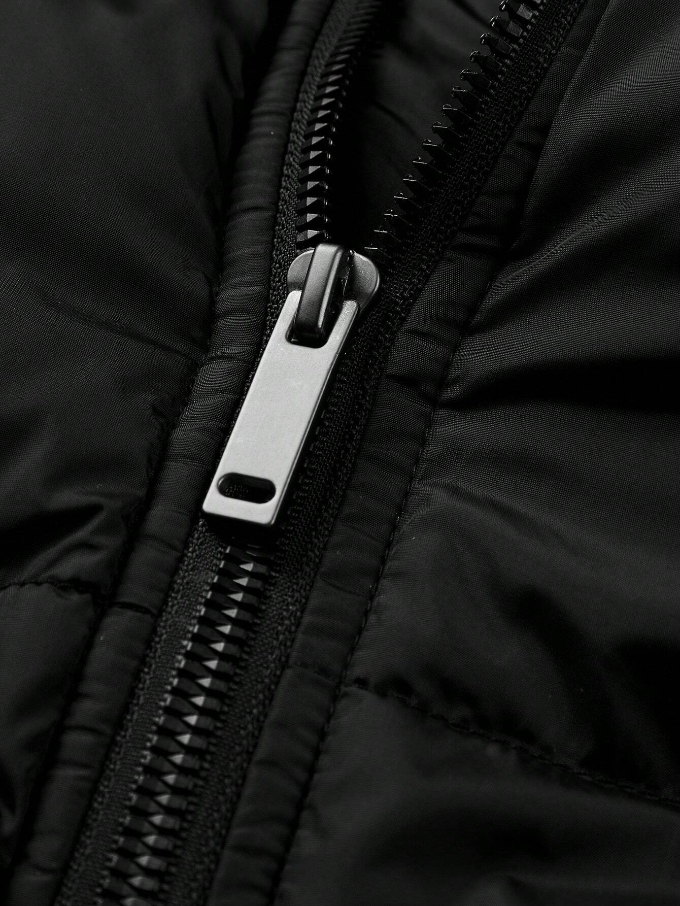 Men's Drawstring Hooded Zipper Padded Coat, Sweater Not Included, Plain Going Out Basic Quilted Jacket