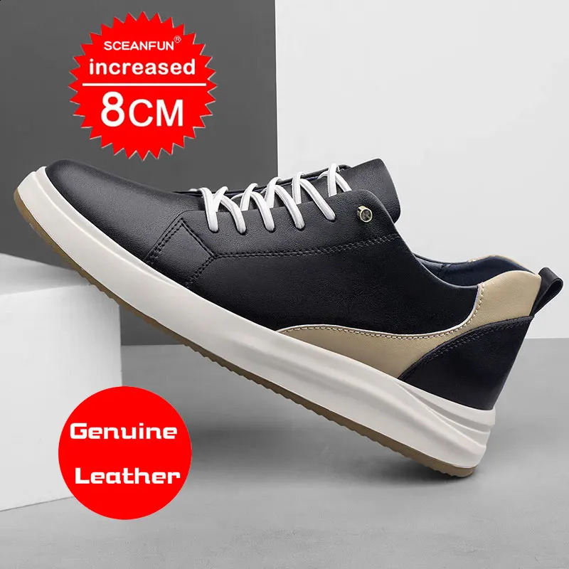 Sports shoes elevator high gain mens breathable white leather black 68 Plus size women 3644 241028