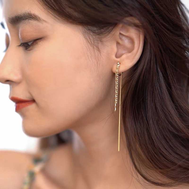 New Korean Minimalist Long Chain Tassel Mosquito Coil Clip on Earrings for Women Personality Without Piercing Ear Line JewelryX240928