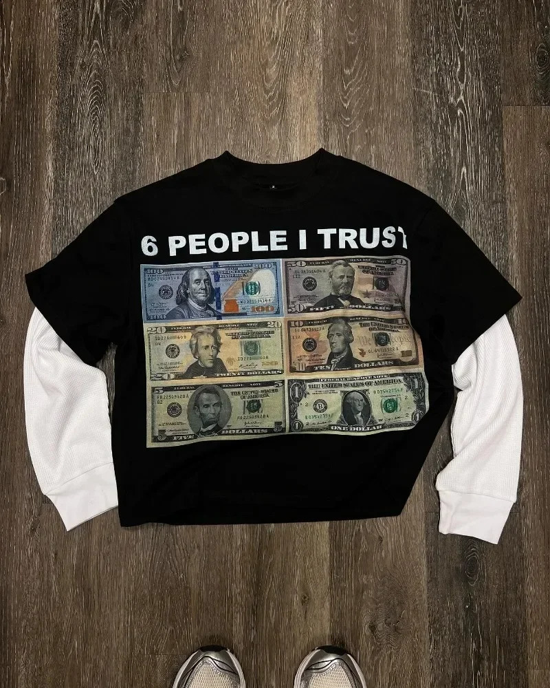 2024 American Trend Graphic Splicing Long Sleeve T-shirt Men Y2K Harajuku Hip Hop Goth Couple Casual Shirt Street Wear 240923