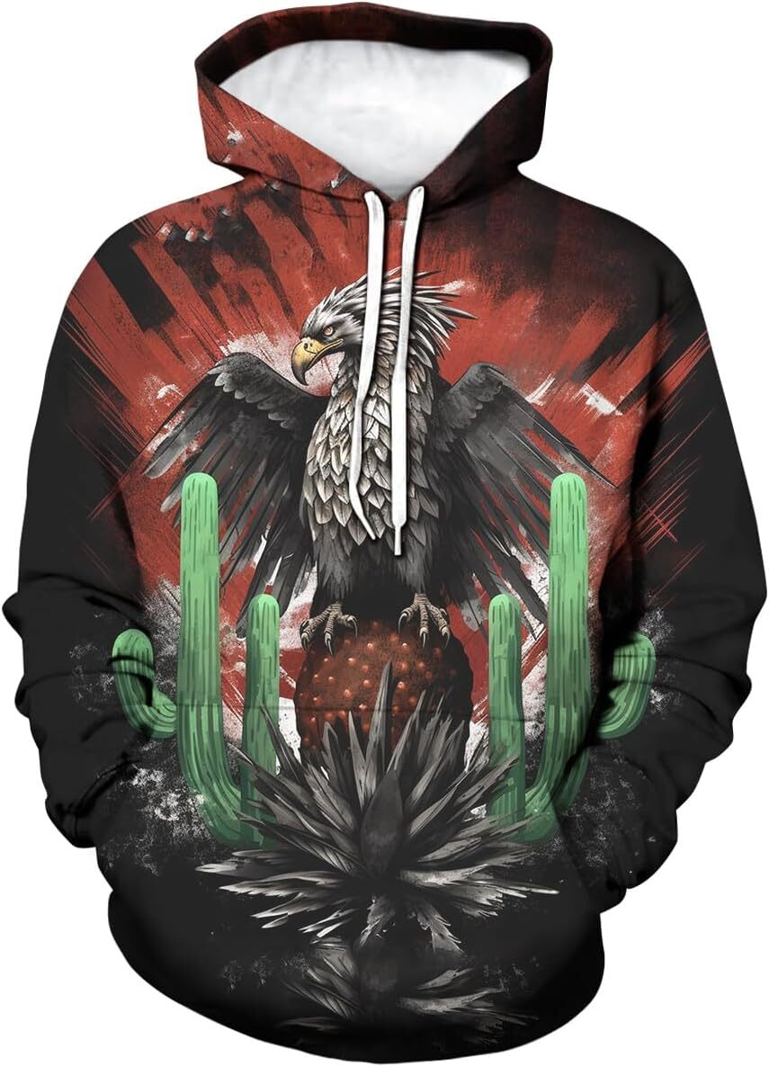 Hoodie for Mens Womens Novelty Mexican Animal Graphic Hooded 3D Printing Mexico Eagle Hoodie Sweatshirts Graphic fashion cool