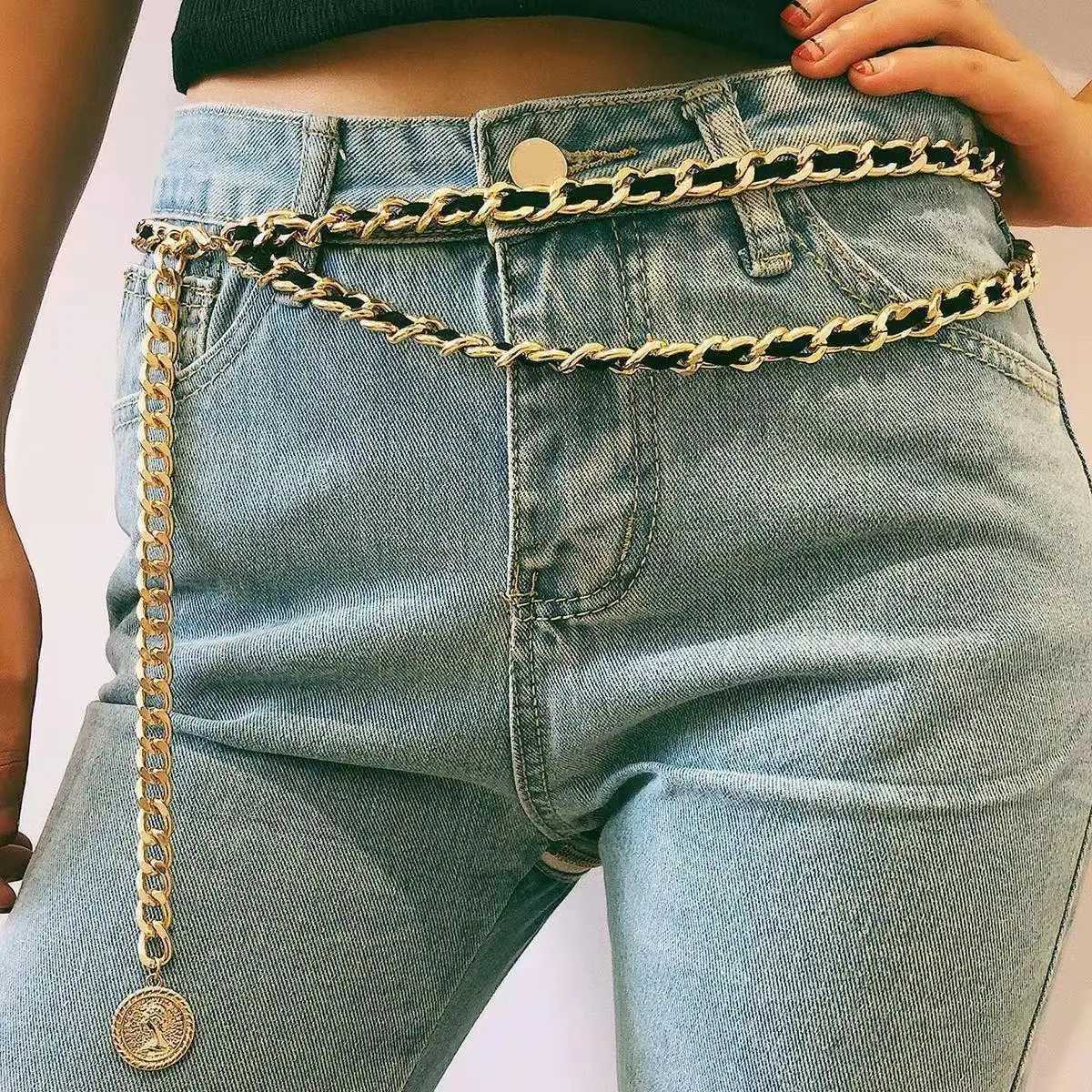 2023 double-layer metal thick chain waist chain womens decorative lamp luxury decoration with dress belt for women W240930