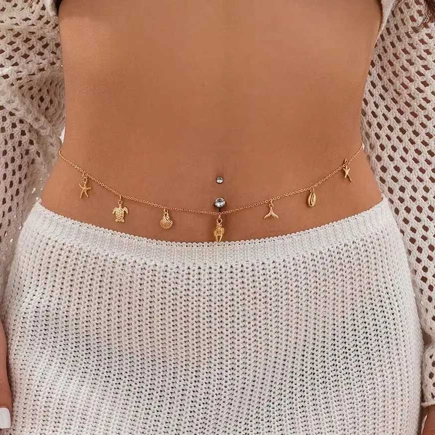 Ingemark Minimalism Boho Metal Sea Turtle Conch Starfish Pendant Waist Belly Chain for Women Summer Beach Sexy Body Jewelry GiftX240930