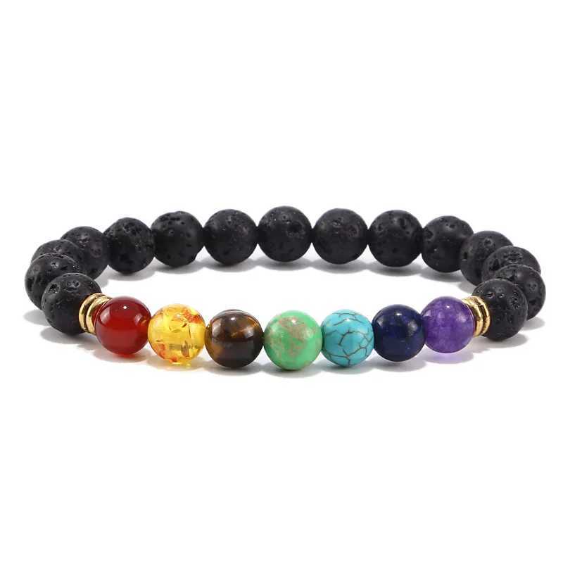 Seven Chakras Yoga Energy Bracelet For Men And Women Nature Volcano Stone Frosting Stretch Bracelet Jewelry GiftX241004