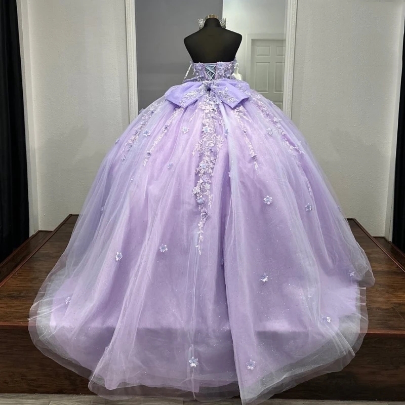 Lavender Quinceanera Dresses Sweet 16 Year Ball Gown Off the Shoulder Applique Flower Tull Birthday Party Dress for Girl Vestido15 De Anos